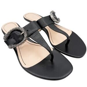 Gucci Dionysus Black Leather Tiger Buckle Thong Flat Sandals EU 39.5 US 9.5